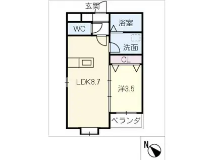 ワンズテラス長久手(1LDK/1階)の間取り写真