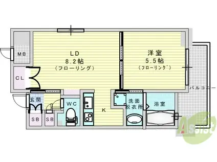 アーバンコートカサンドラX(1LDK/4階)の間取り写真