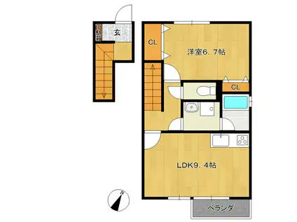 TOUSHIN KOGANE(1LDK/2階)の間取り写真