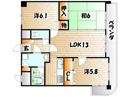 ヒルサイド守恒(3LDK/5階)の間取り写真