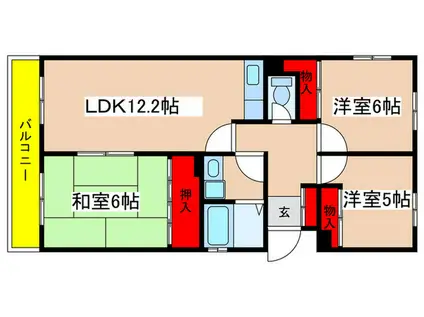 百合ヶ丘社宅(3LDK/1階)の間取り写真