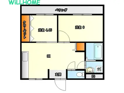 岩出三栄プラザ(2DK/3階)の間取り写真