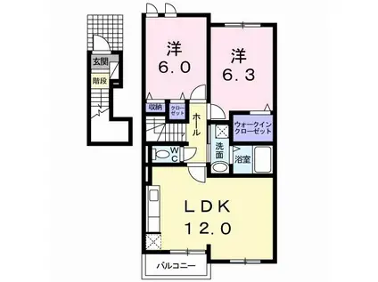 メゾン・ド・ヴェルジェ(2LDK/2階)の間取り写真