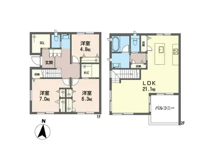 サンコーポラス成城2(3LDK/1階)の間取り写真