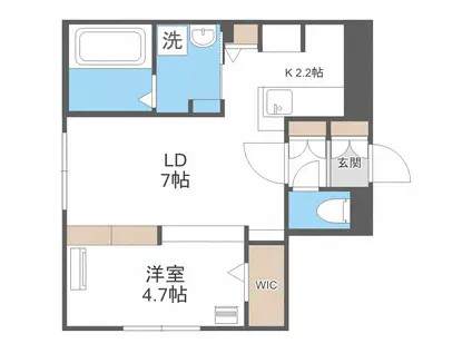 ＪＲ札沼線 新川駅(北海道) 徒歩2分 4階建 築4年(1LDK/1階)の間取り写真