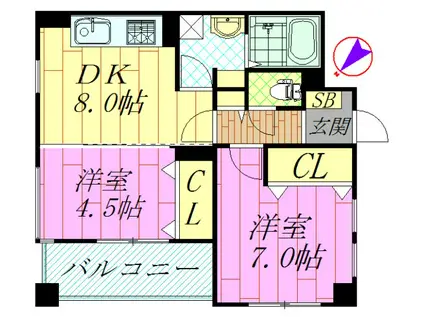 サンスプリングタワー(2DK/10階)の間取り写真