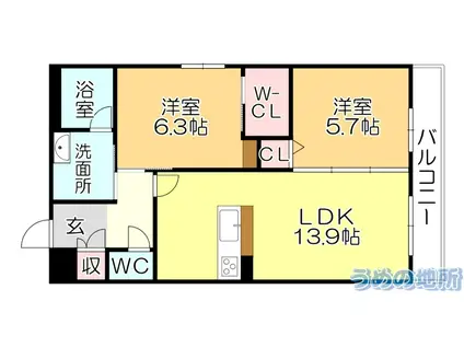 ラ・ルーチェ東櫛原(2LDK/3階)の間取り写真