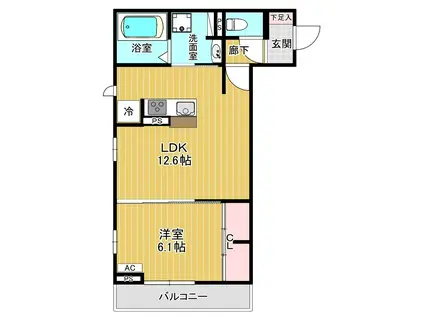 アビタシオン広瀬米ケ袋(1LDK/1階)の間取り写真