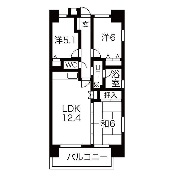 元今泉レジデンス(3LDK/15階)の間取り写真