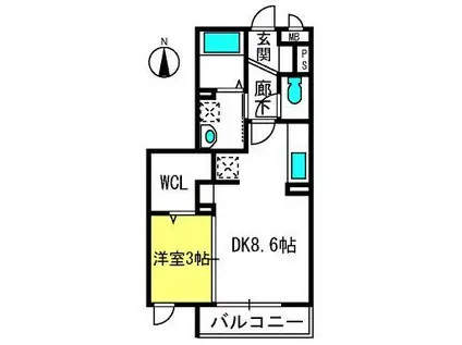 オークヒル大成(1DK/2階)の間取り写真