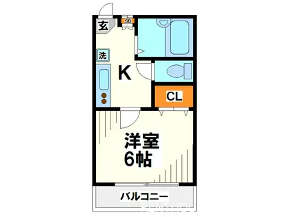 朝日二番館(1K/1階)の間取り写真