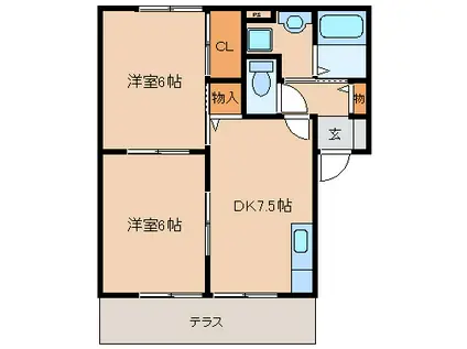 TSコート(2DK/2階)の間取り写真