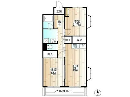 宇都宮昭和ビルII(2LDK/2階)の間取り写真