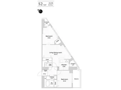 ラクレイス西新レジデンシャルタワー(2LDK/29階)の間取り写真