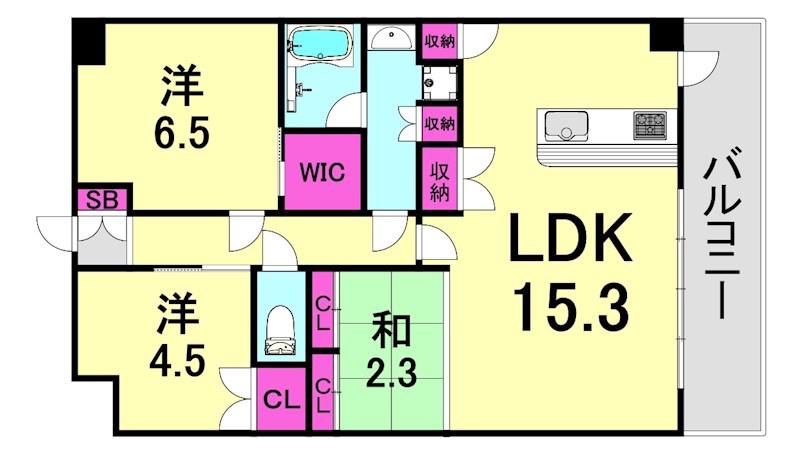 LA DOUCEUR西宮北口(2LDK/3階)の間取り写真