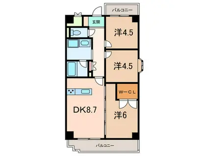 グランディア東灘(3DK/4階)の間取り写真