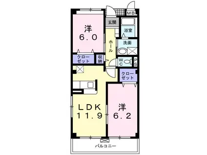 エレガンシアルーナ(2LDK/2階)の間取り写真