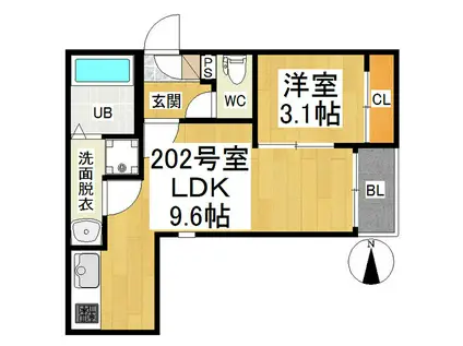 GRANDTICエステート新瑞橋(1LDK/2階)の間取り写真