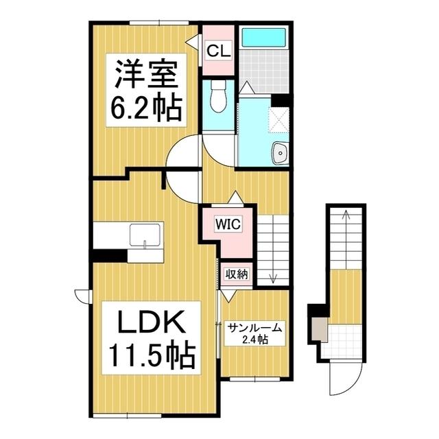 アルペン ディアハイツ(1LDK/2階)の間取り写真