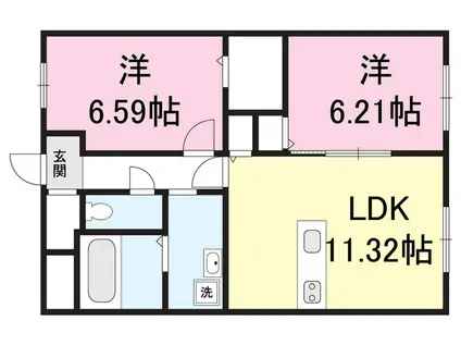 ヴィラノーブル(2LDK/2階)の間取り写真