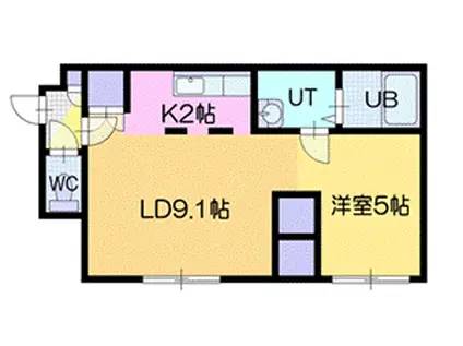 カメリア南郷(1LDK/2階)の間取り写真