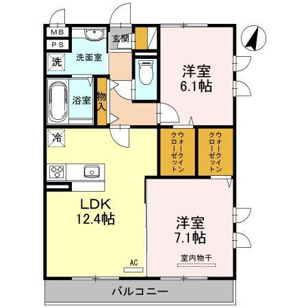 クラリスB(2LDK/3階)の間取り写真