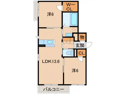 ベレオ太田(2LDK/3階)の間取り写真