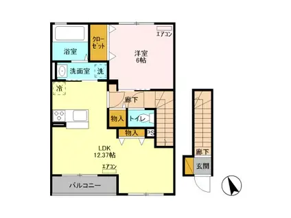 カレントII 五十部町(1LDK/2階)の間取り写真