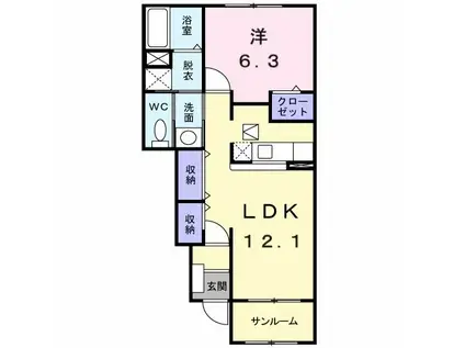 ミニヨンコリーヌA(1LDK/1階)の間取り写真