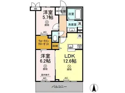 ハイロード(2LDK/5階)の間取り写真
