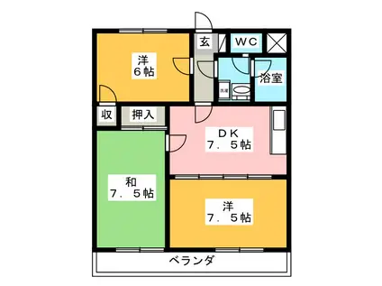 プリベールカデット十日市場(3DK/4階)の間取り写真