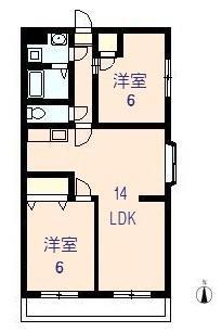 ブールヴァール陵南(2LDK/2階)の間取り写真