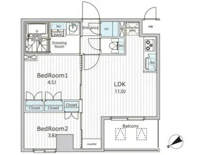 ビエラコート日本橋久松町(2LDK/8階)の間取り写真