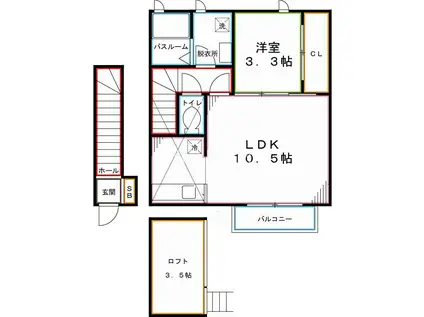 PEAK AVENUE MEE(1LDK/2階)の間取り写真