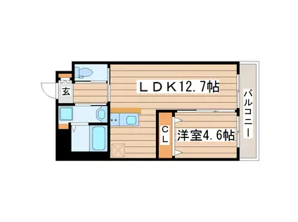 DUO美田園(1LDK/3階)の間取り写真