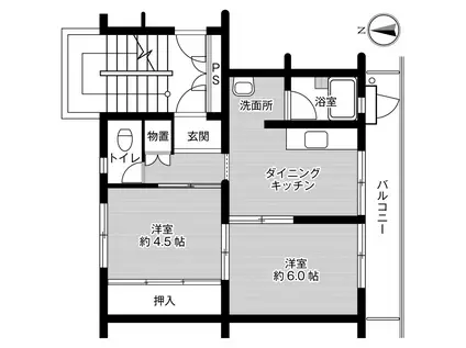 ビレッジハウス伊万里2号棟(2DK/2階)の間取り写真