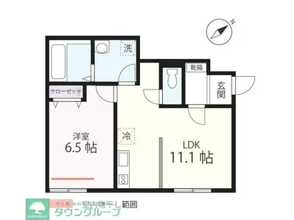 ハーミットクラブハウスMIX三ツ沢下町IIA号棟(1LDK/1階)の間取り写真
