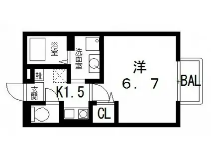 ル・ボヌール(1K/2階)の間取り写真