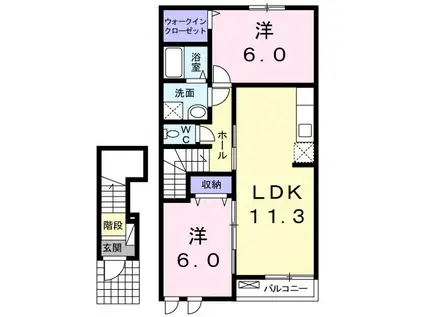 リジエルB(2LDK/2階)の間取り写真