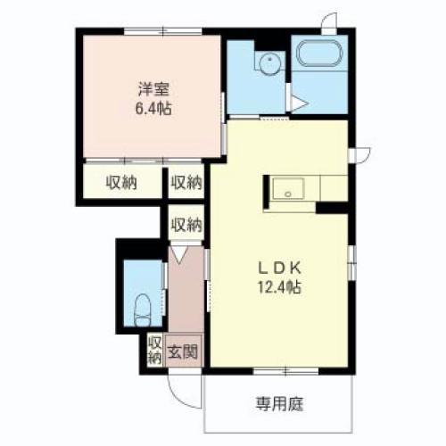 フレンドリーパークつきのわA シャーメゾン(1LDK/1階)の間取り写真