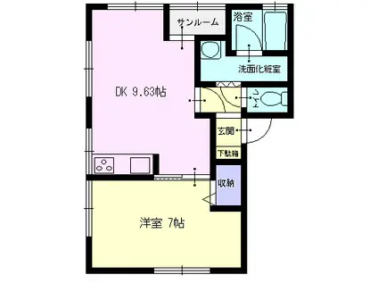 ドルチェヴィータII(1DK/2階)の間取り写真