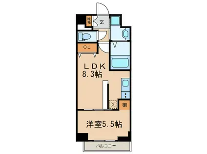 ムーンリバー大橋(1LDK/3階)の間取り写真