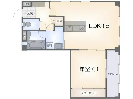 コトングラス北常三島(1LDK/3階)の間取り写真