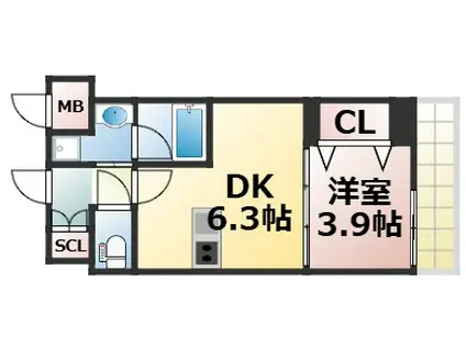 ヴィーナス今里(1DK/9階)の間取り写真