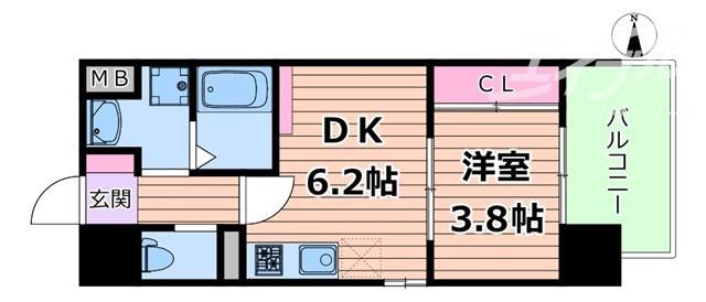 ビガーポリス528滝川公園III(1DK/9階)の間取り写真