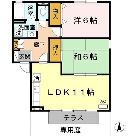 JAハイツ谷川I A棟(2LDK/1階)の間取り写真