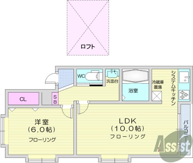 キャステ-ル砂押1(1LDK/2階)の間取り写真