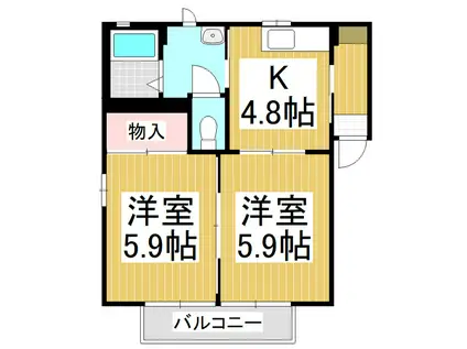 シェル・上池田 A棟(2K/1階)の間取り写真