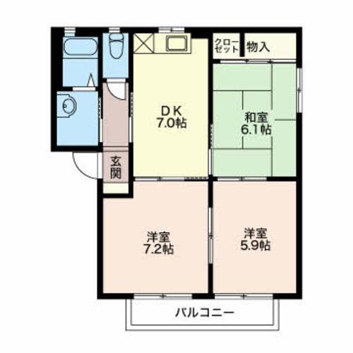 カサグランデ仲道 A棟(3DK/1階)の間取り写真