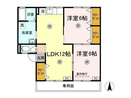 コスメティックスオオフク F棟(2LDK/1階)の間取り写真